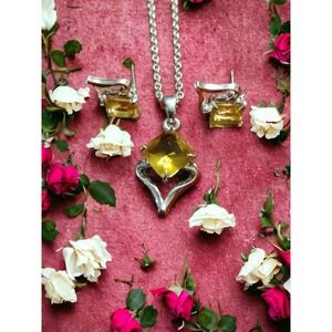 Sterling silver citrine necklace and earring set